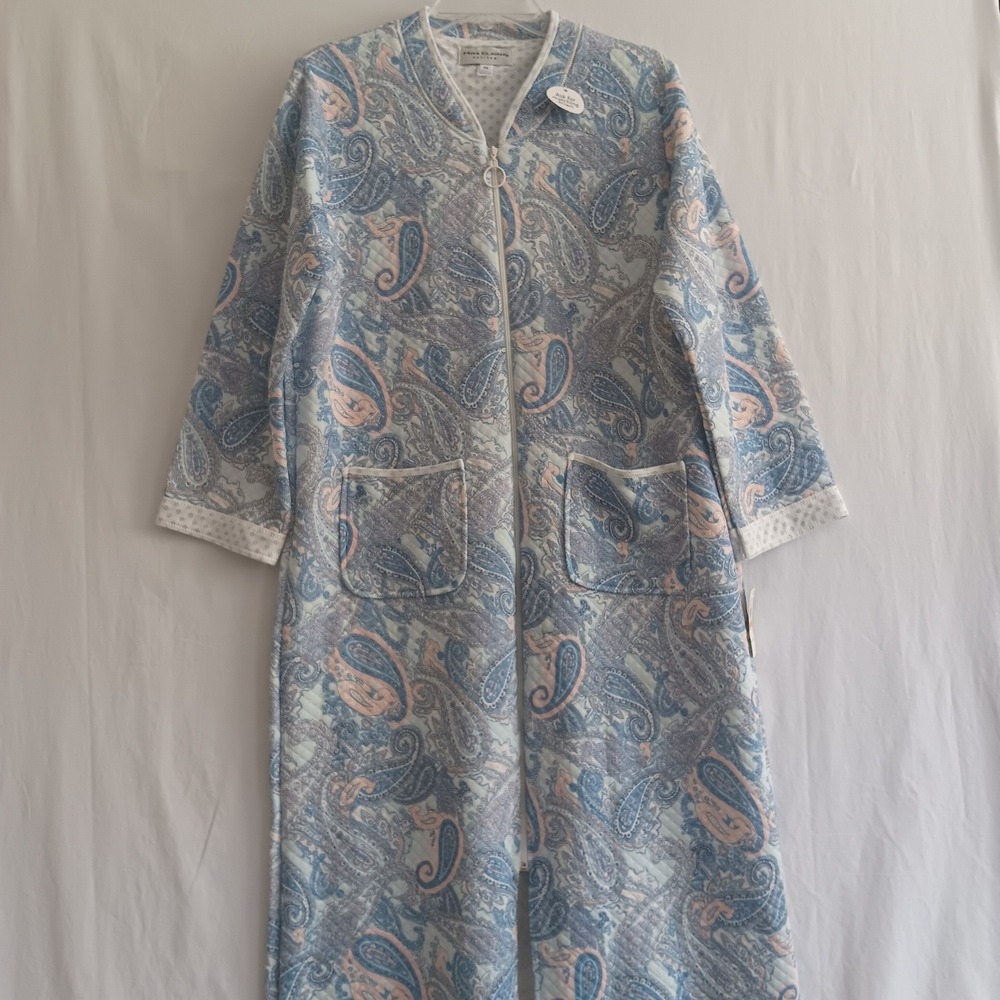 Miss Elaine Robe Womens PS Navy Paisley NWT Quilted Zip Front Housecoat 666801DP